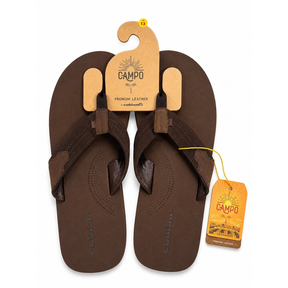 NEW Cobian Campo Lazo Brown Premium Leather Flip Flops Mens Sandals Size 13 $65